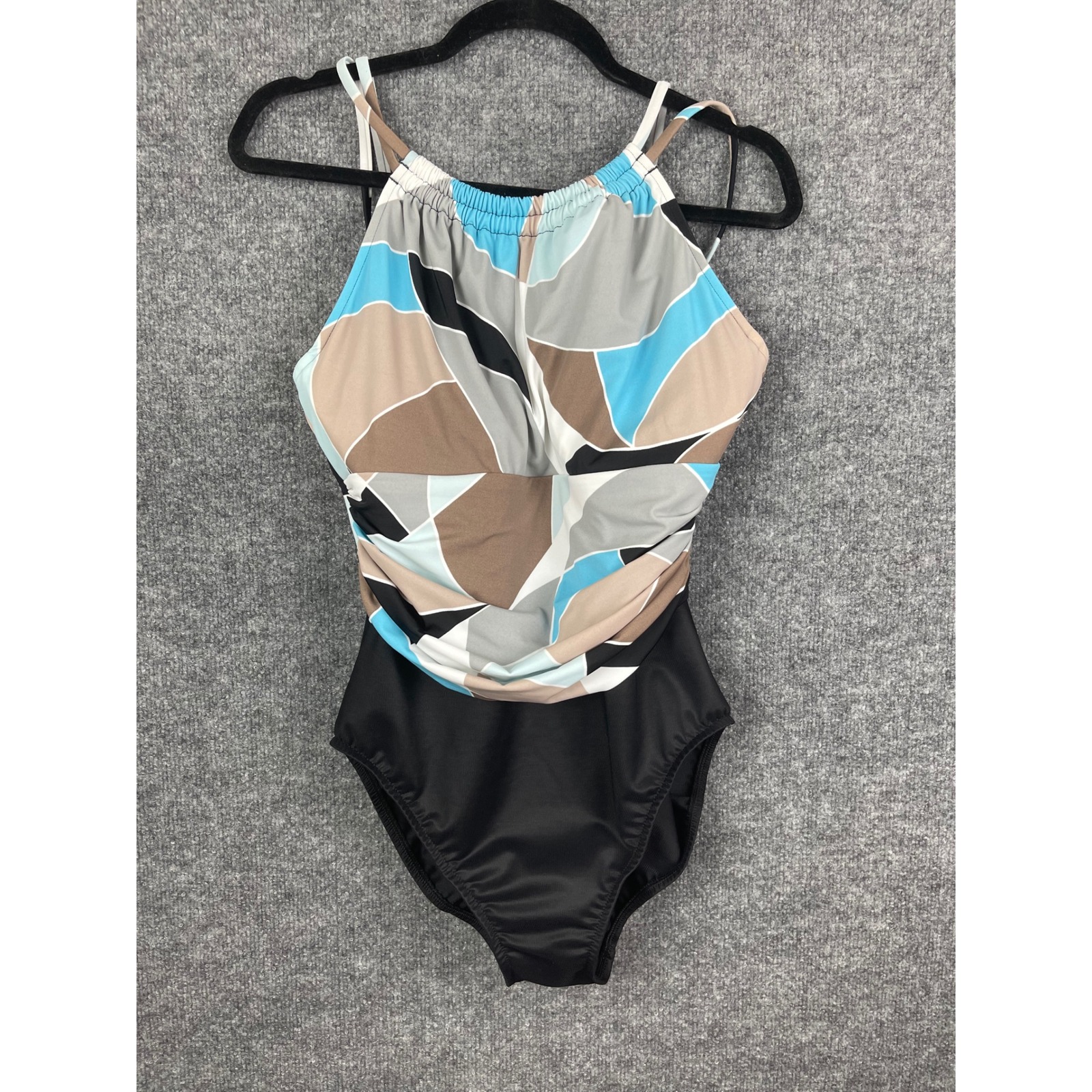 Magic Suit Geometric Blouson One Piece Swimsuit Women Large Blue Tan Excellent